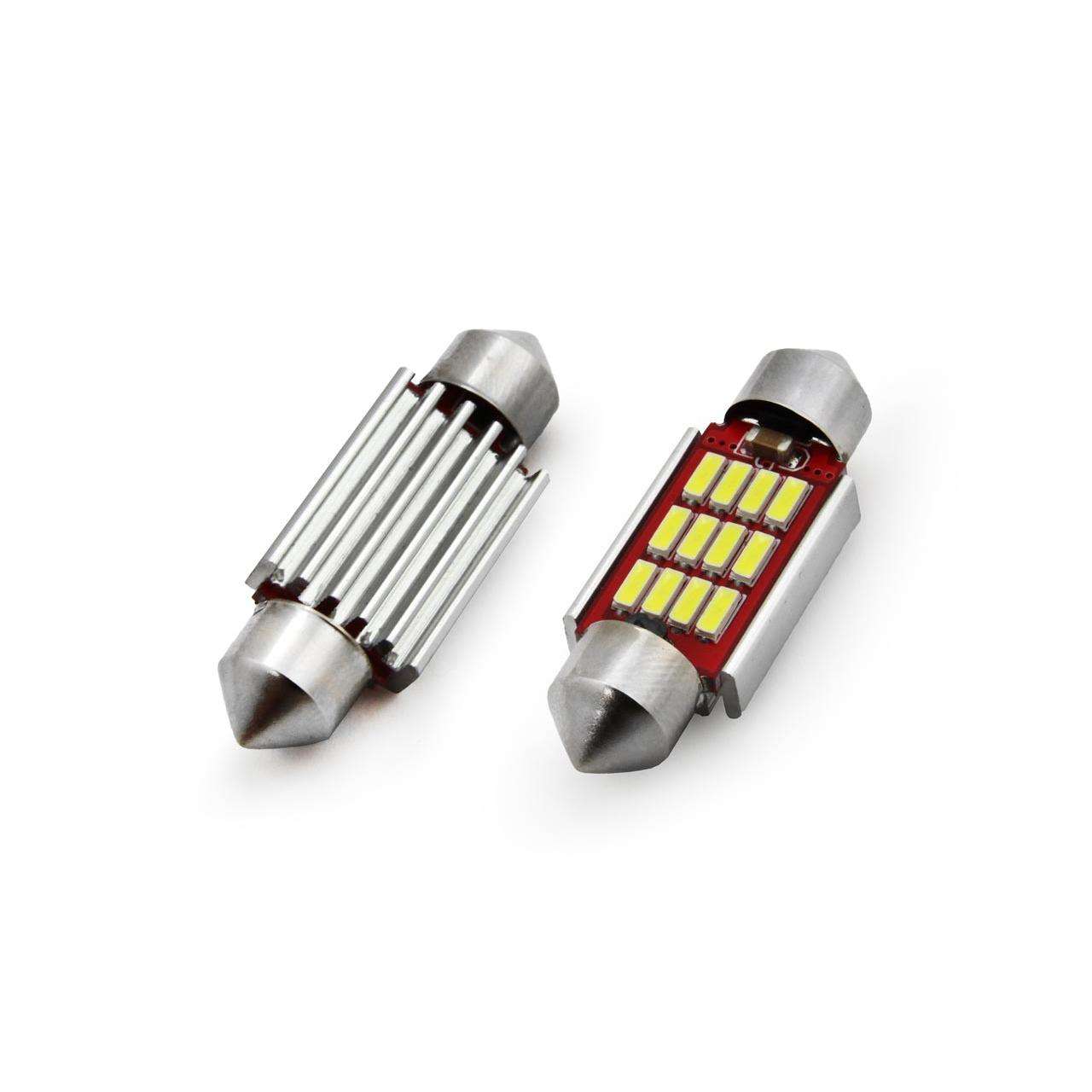 Set becuri auto cu LED CANBUS sofit compatibil C5W 12 SMD 4014 36mm Alb 12/ 24V, destinat competitiilor auto sau off-road - IvoShop