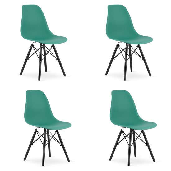 Set 4 scaune stil scandinav, Artool, Osaka, PP, lemn, verde si negru, 46x54x81 cm