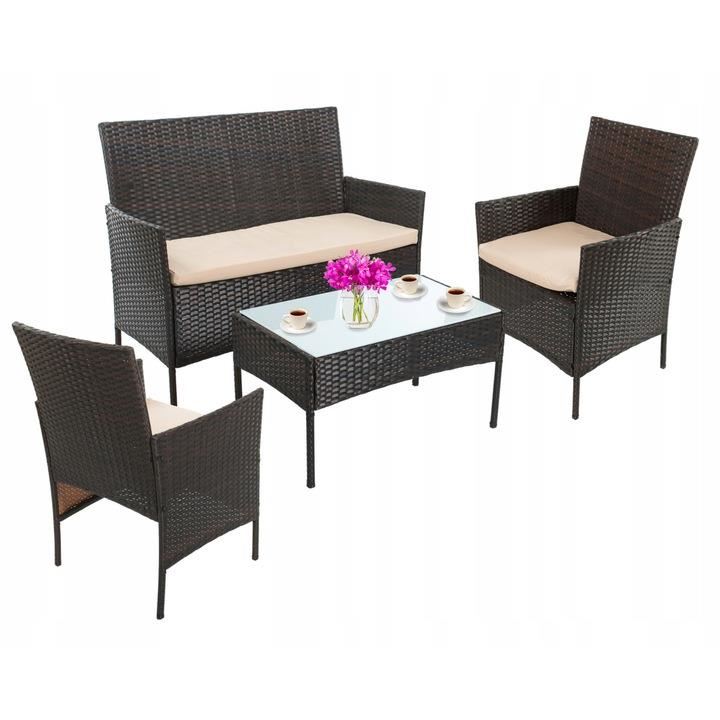 Set mobilier gradina/terasa, maro, ratan, 1 masa, 2 fotolii, 1 canapea, Mokka - imagine 11