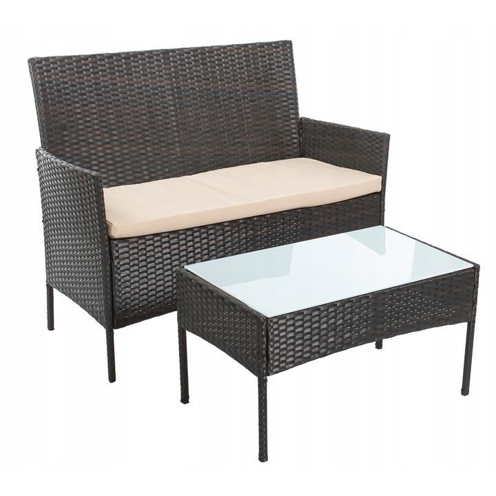 Set mobilier gradina/terasa, maro, ratan, 1 masa, 2 fotolii, 1 canapea, Mokka - imagine 10