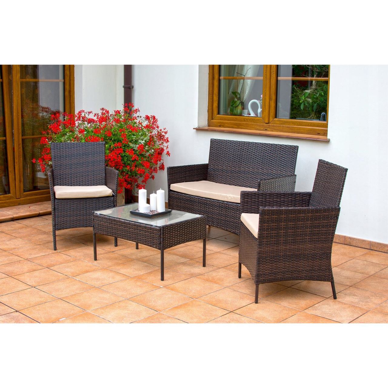 Set mobilier gradina/terasa, maro, ratan, 1 masa, 2 fotolii, 1 canapea, Mokka - imagine 9