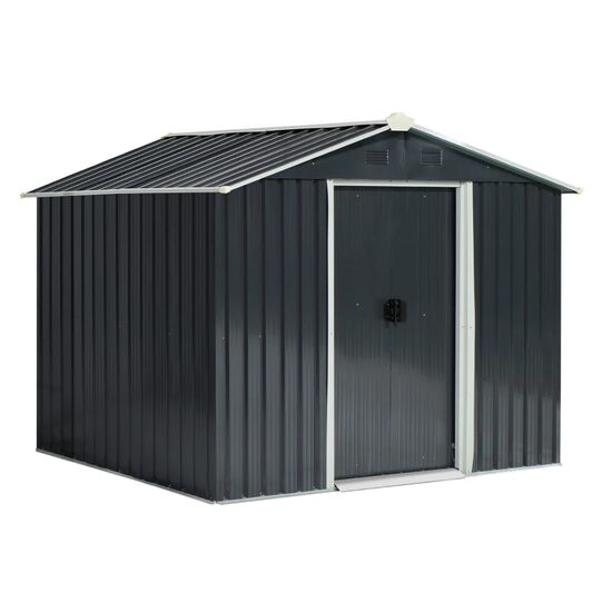 Casuta/magazie/sopron de gradina pentru depozitare unelte, otel si PP, negru, 236x174x190 cm