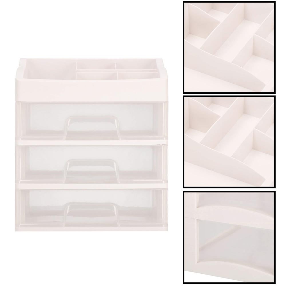 Organizator cosmetice, plastic, 4 niveluri, 3 sertare, alb, 34x25x40 cm, Springos