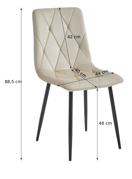 Set 4 scaune bucatarie/living, Artool, Libra, catifea, metal, bej si negru, 44x40x88.5 cm