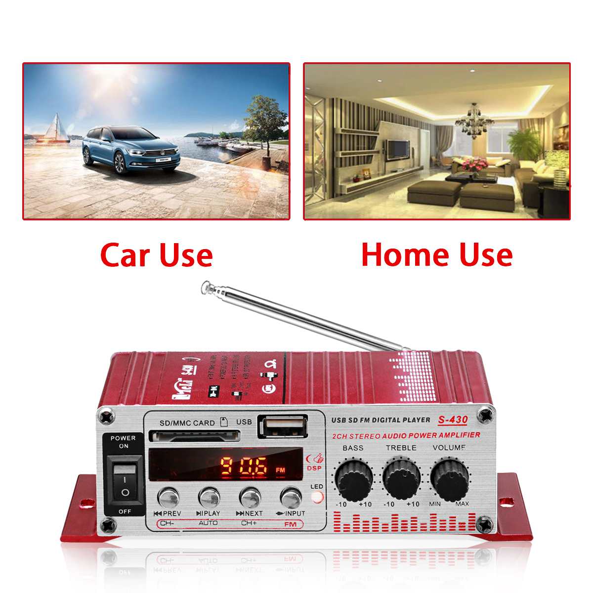 MINI amplificator auto, stereo, 12V, 40 W, radio FM, citire USB sau card SD, cu telecomanda - imagine 5