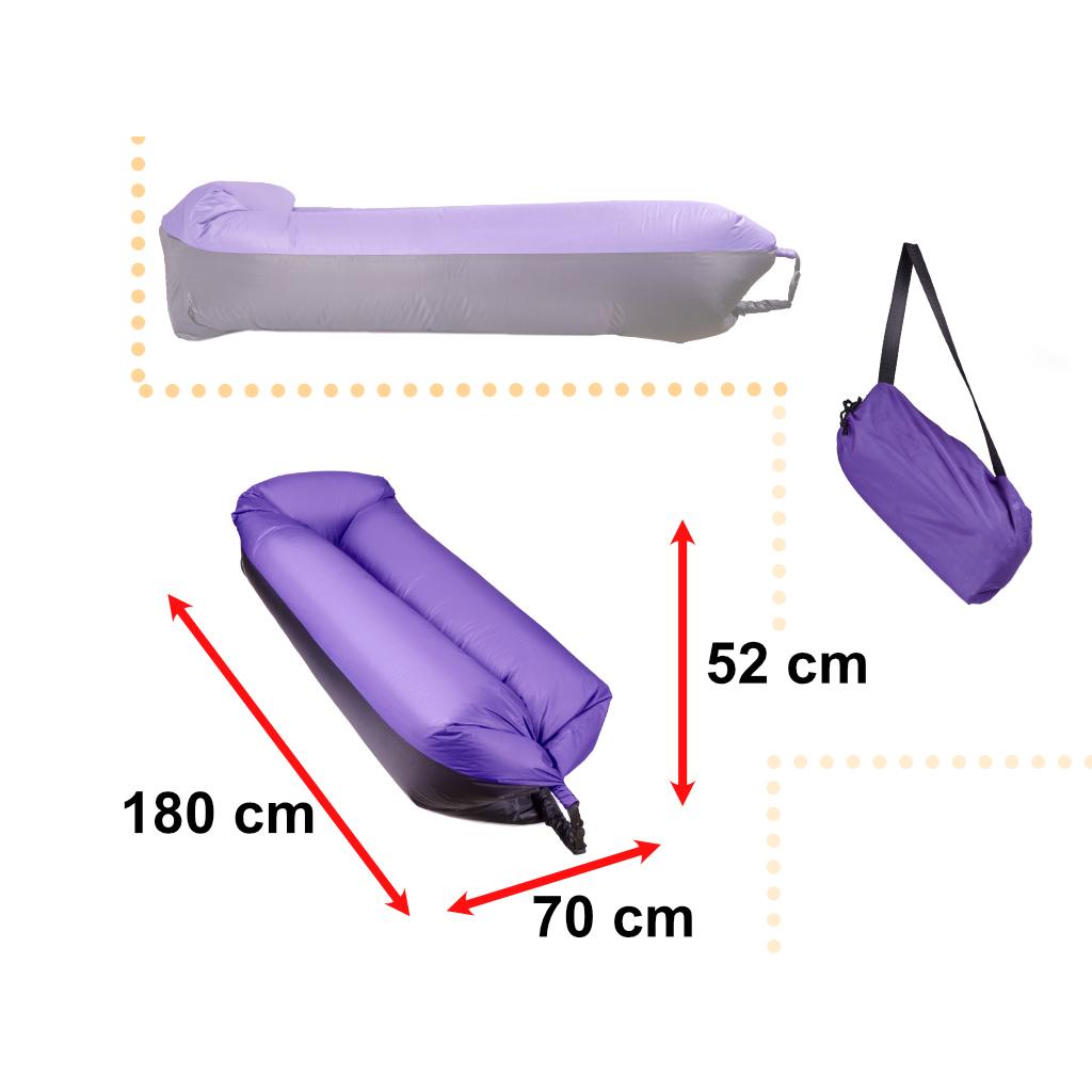 Saltea Autogonflabila "Lazy Bag" tip sezlong, 185 x 70cm, culoare Negru-Violet, pentru camping, plaja sau piscina - imagine 3
