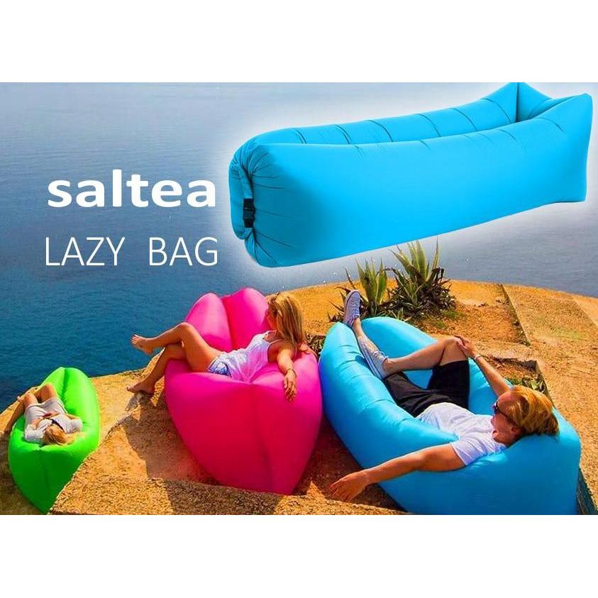 Saltea Autogonflabila "Lazy Bag" tip sezlong, 185 x 70cm, culoare Negru-Violet, pentru camping, plaja sau piscina - imagine 4