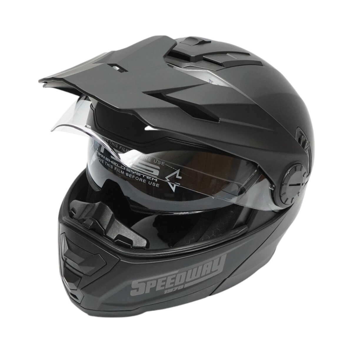 Casca motocross integrala, negru mat cu viziera transparenta si ochelari de soare marimea XL, model LION - imagine 2