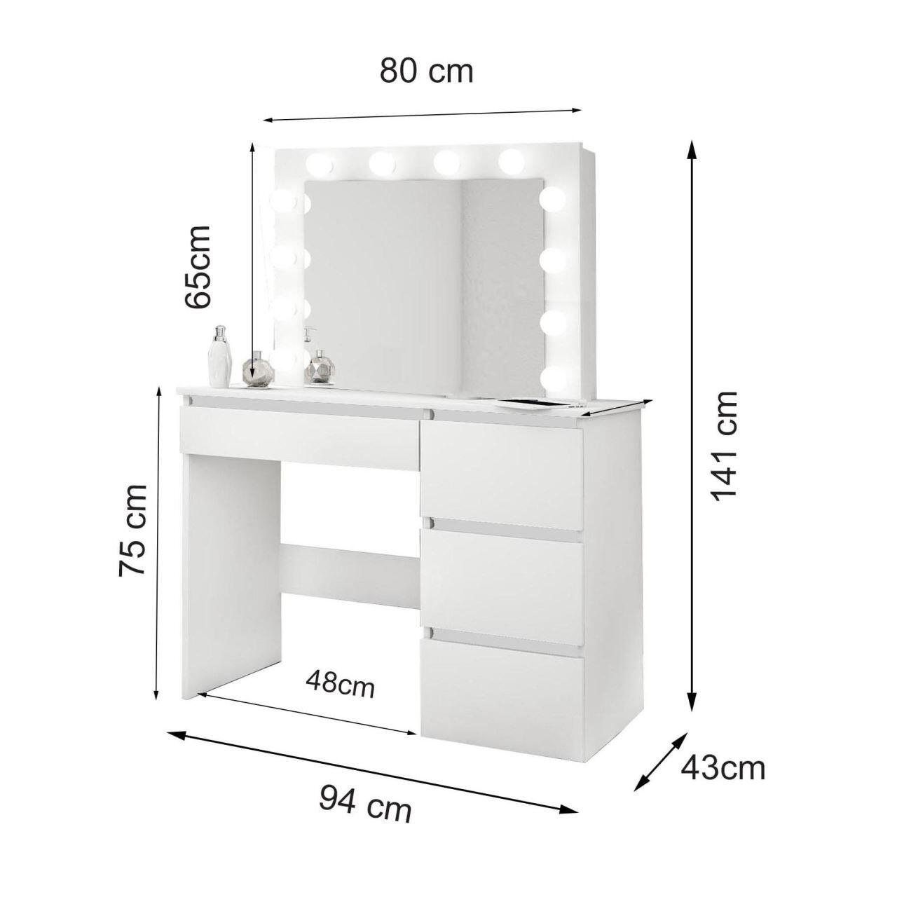 Set masa de toaleta/machiaj Irina + scaun Mark, negru, cu oglinda si LED-uri, 94x43x141 cm - imagine 9