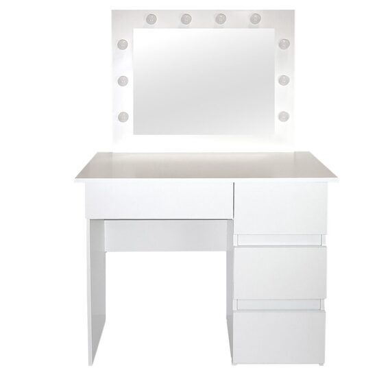 Masa de toaleta/machiaj, Irina, alba, cu oglinda si LED-uri, 94x43x141 cm