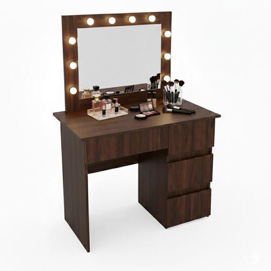 Masa de toaleta/machiaj, Irina, wenge, cu oglinda si LED-uri, 94x43x141 cm