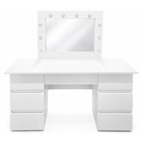 Masa de toaleta/machiaj, Vanessa, alba, cu oglinda si LED-uri, 130x43x143 cm