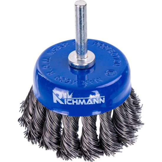 Perie sarma otel, tip cupa, cu toroane, tija, 75 mm, Richmann 