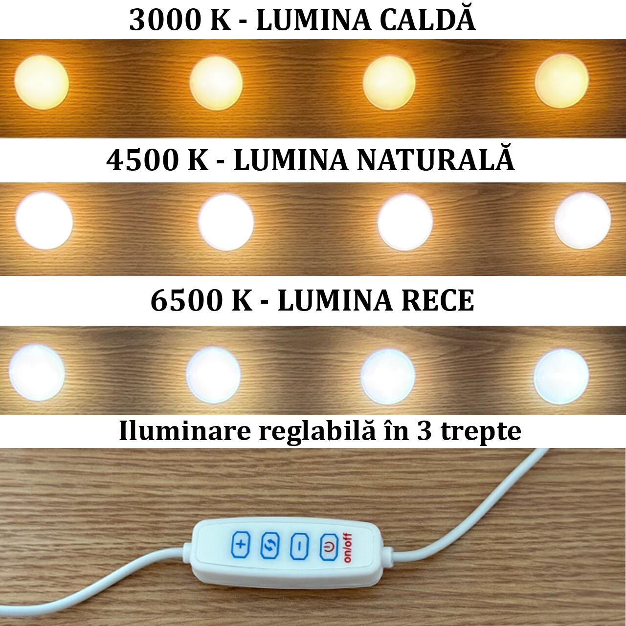 Masa de toaleta/machiaj, Antonia + scaun Avola, alb, cu oglinda si LED-uri, 155x42x135 cm - imagine 10