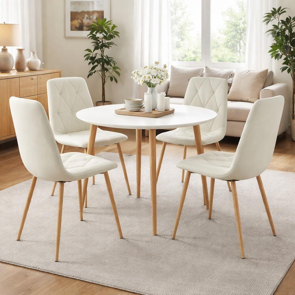 Scaun bucatarie/living, Artool, Libra, textil bej, picioare metal natur, 44.5x54.5x87 cm - imagine 9