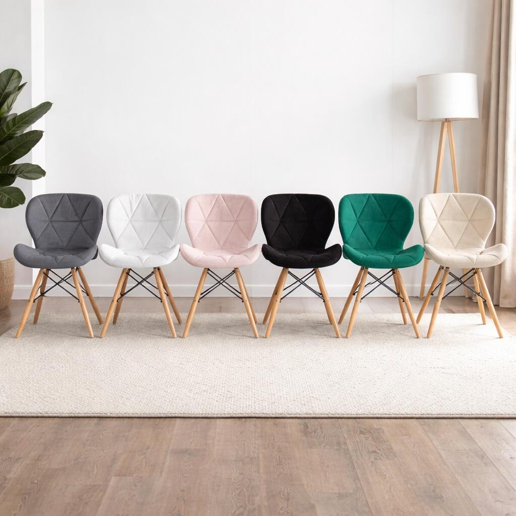 Scaun stil scandinav, Artool, Lago, catifea roz, picioare lemn natur, 48x43x74 cm - imagine 14