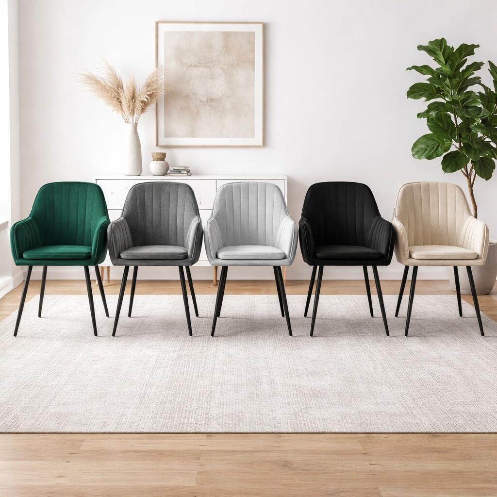 Scaun stil fotoliu bucatarie/living, Artool, Lugo, catifea neagra, picioare metal negru, 57.5x56.5x86.5 cm - imagine 16