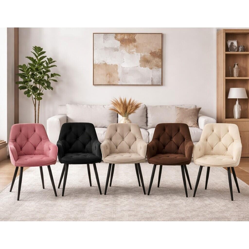 Scaun stil fotoliu bucatarie/living, Artool, York, catifea neagra, picioare metal negru, 56x62x83.5 cm - imagine 9