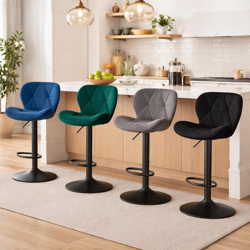 Scaun de bucatarie/bar, Artool, West, rotativ, catifea neagra, picior metal negru, 46x48.5x90-111 cm - imagine 9