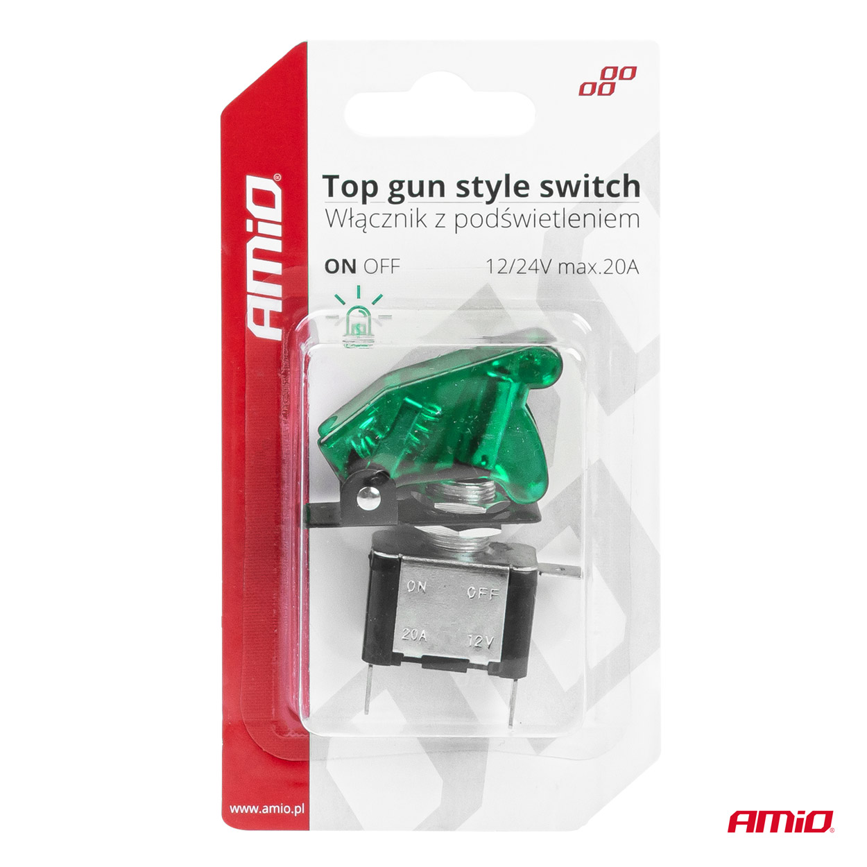 Comutator iluminat (intrerupator) cu protectie, destinatie auto, moto, ATV, SSV, Off-Road, model "TOP GUN", tensiune 12V - 24V, culoare Verde - imagine 5