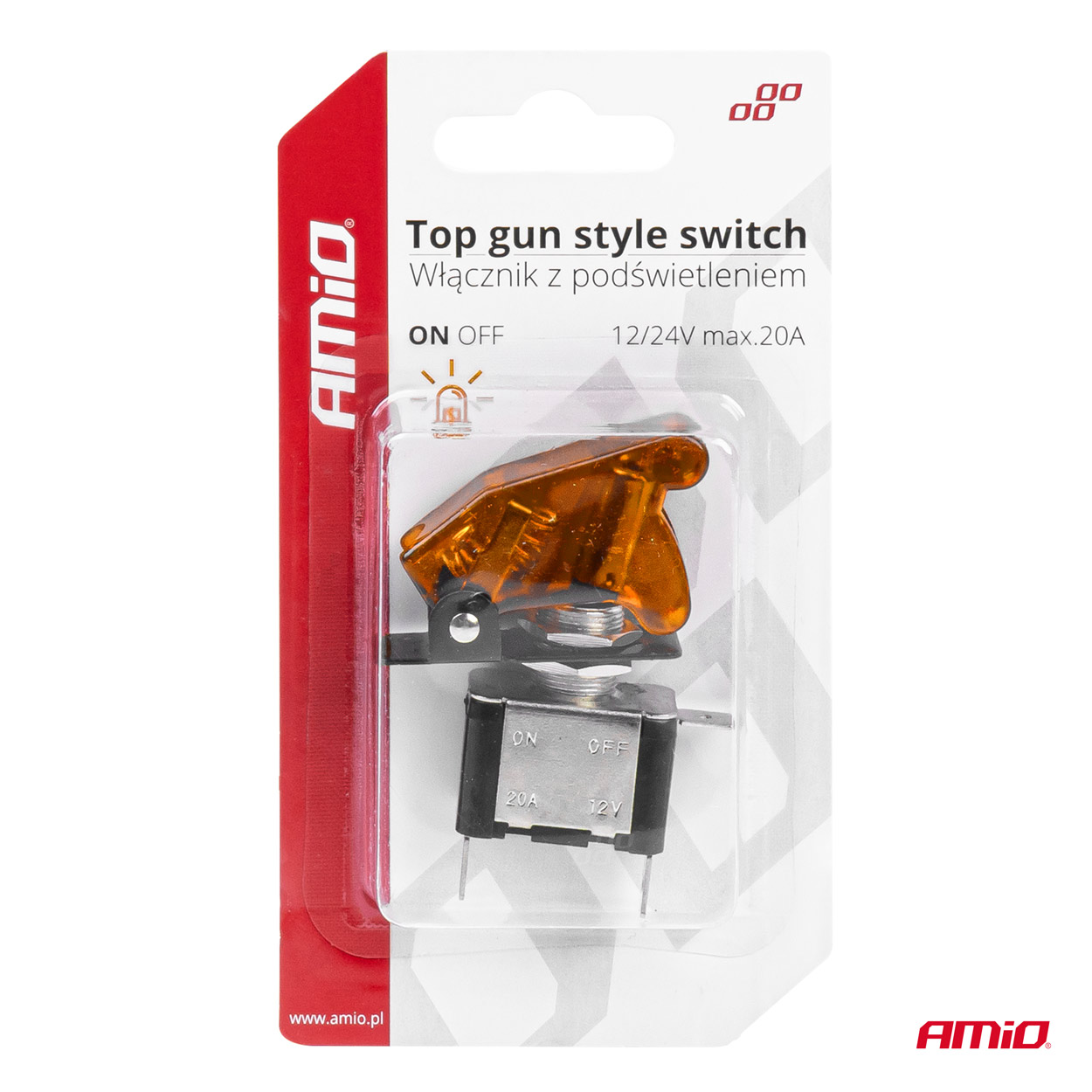 Comutator iluminat (intrerupator) cu protectie, destinatie auto, moto, ATV, SSV, Off-Road, model "TOP GUN", tensiune 12V - 24V, culoare Orange - imagine 5