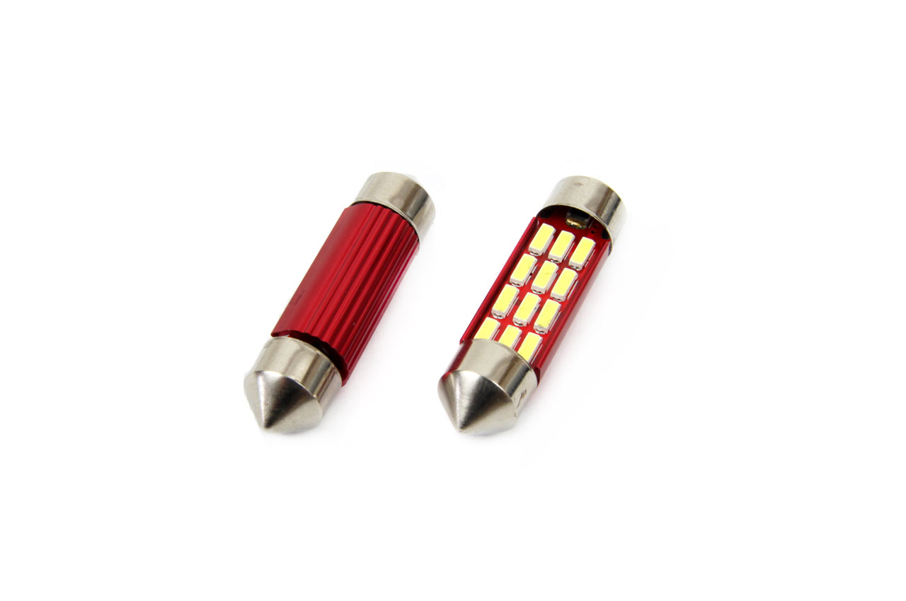 Set becuri auto cu LED CANBUS sofit compatibil C5W 12 SMD 39mm Alb 12/24V, destinat competitiilor auto sau off-road