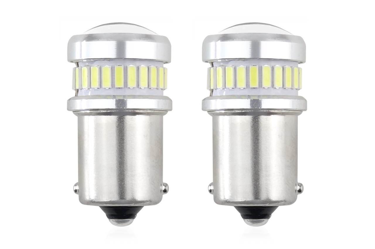 Set becuri auto cu LED CANBUS compatibil P21 R5W/R10W 30 SMD Alb 12V/24V, destinat competitiilor auto sau off-road