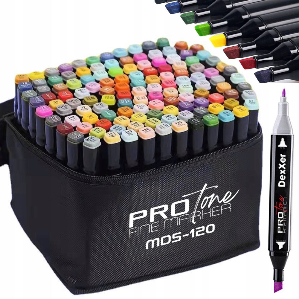 Set 120 Markere Profesionale pentru pasionatii de desen, cu cap dublu gros - subtire, cu geanta de depozitare, model AVX-WT-MDS-120 - imagine 2
