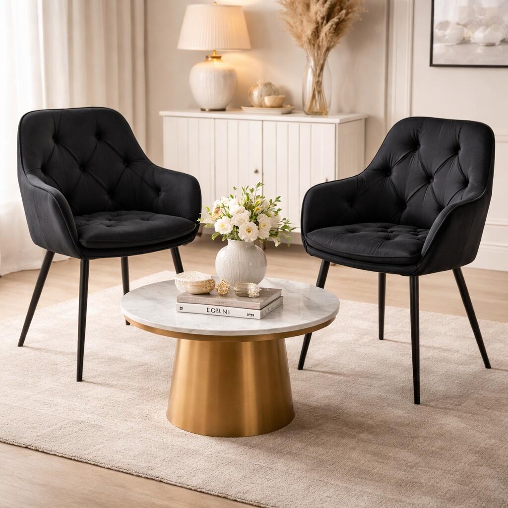 Scaun stil fotoliu bucatarie/living, Artool, York, catifea neagra, picioare metal negru, 56x62x83.5 cm - imagine 10