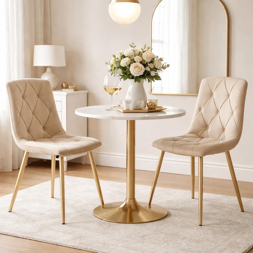 Scaun bucatarie/living, Artool, Libra, catifea bej, picioare metal auriu, 45x54x86.5 cm - imagine 8