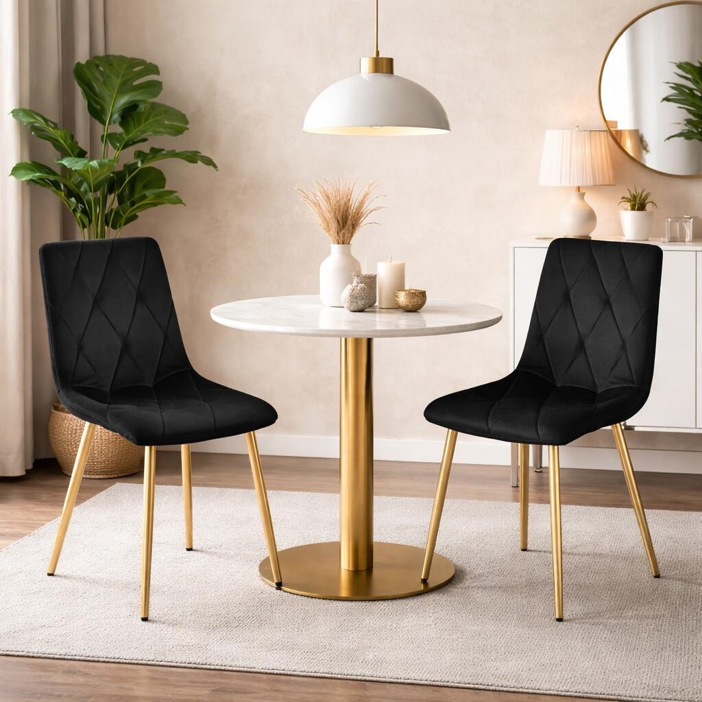 Scaun bucatarie/living, Artool, Libra, catifea neagra, picioare metal auriu, 45x54x86.5 cm - imagine 8