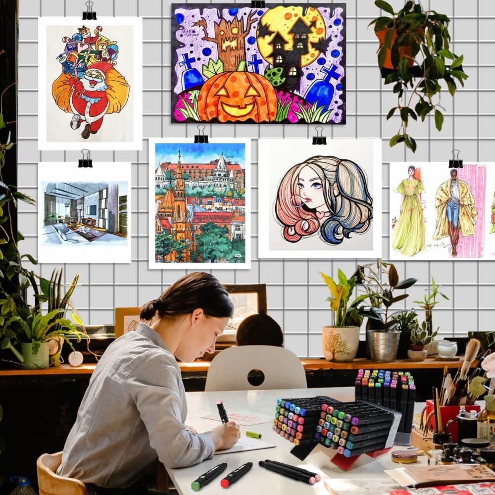 Set 120 Markere Profesionale pentru pasionatii de desen, cu cap dublu gros - subtire, cu geanta de depozitare, model AVX-WT-MDS-120 - imagine 6