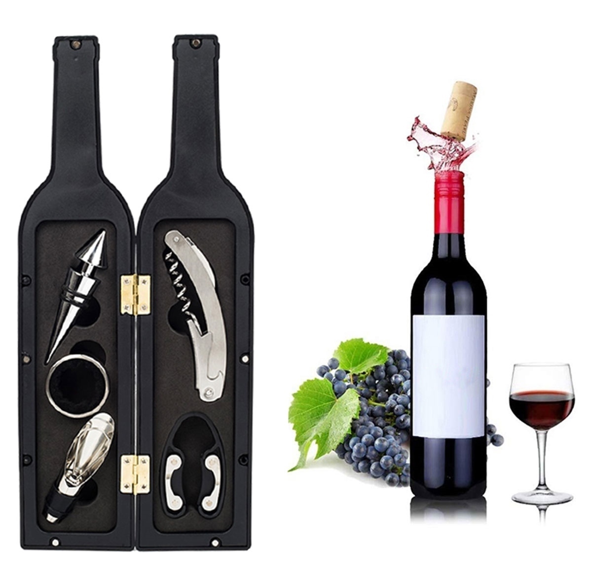 Set Cadou "Accesorii Vin in forma de Sticla, 6in1" culoare Neagra - imagine 2