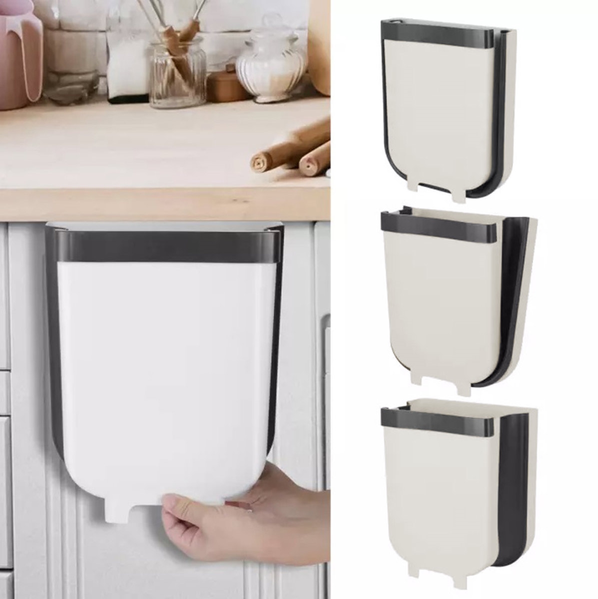 Cos de gunoi pliabil, suspendat pentru bucatarie, culoare Gri, capacitate 8 litri - imagine 7