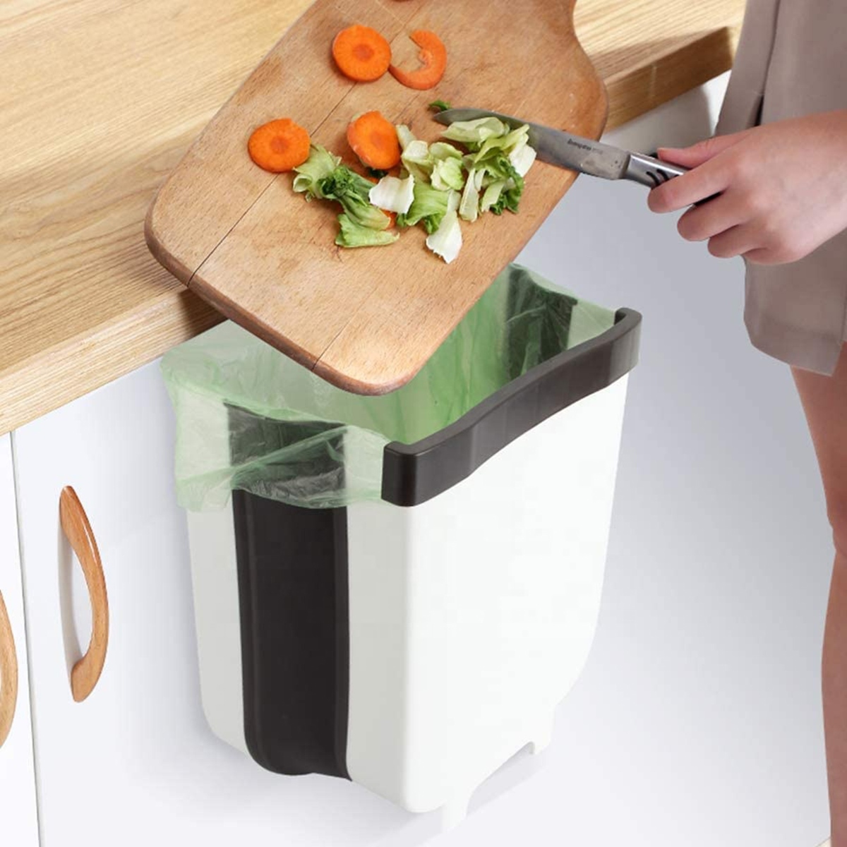 Cos de gunoi pliabil, suspendat pentru bucatarie, culoare Gri, capacitate 8 litri - imagine 2