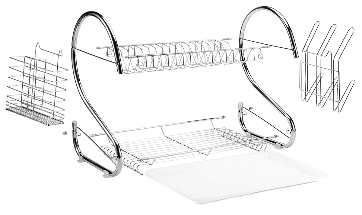 Uscator de vase din otel cu doua niveluri, cu tava din plastic, AVX-AG373 - imagine 5