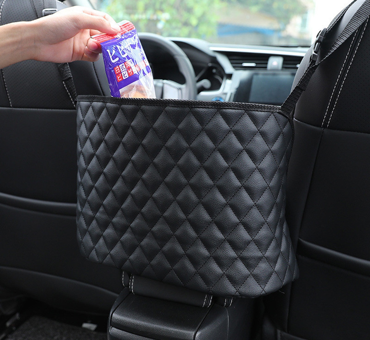 Organizator scaun auto de tip sacosa, 27 x 39cm, culoare neagra - imagine 5