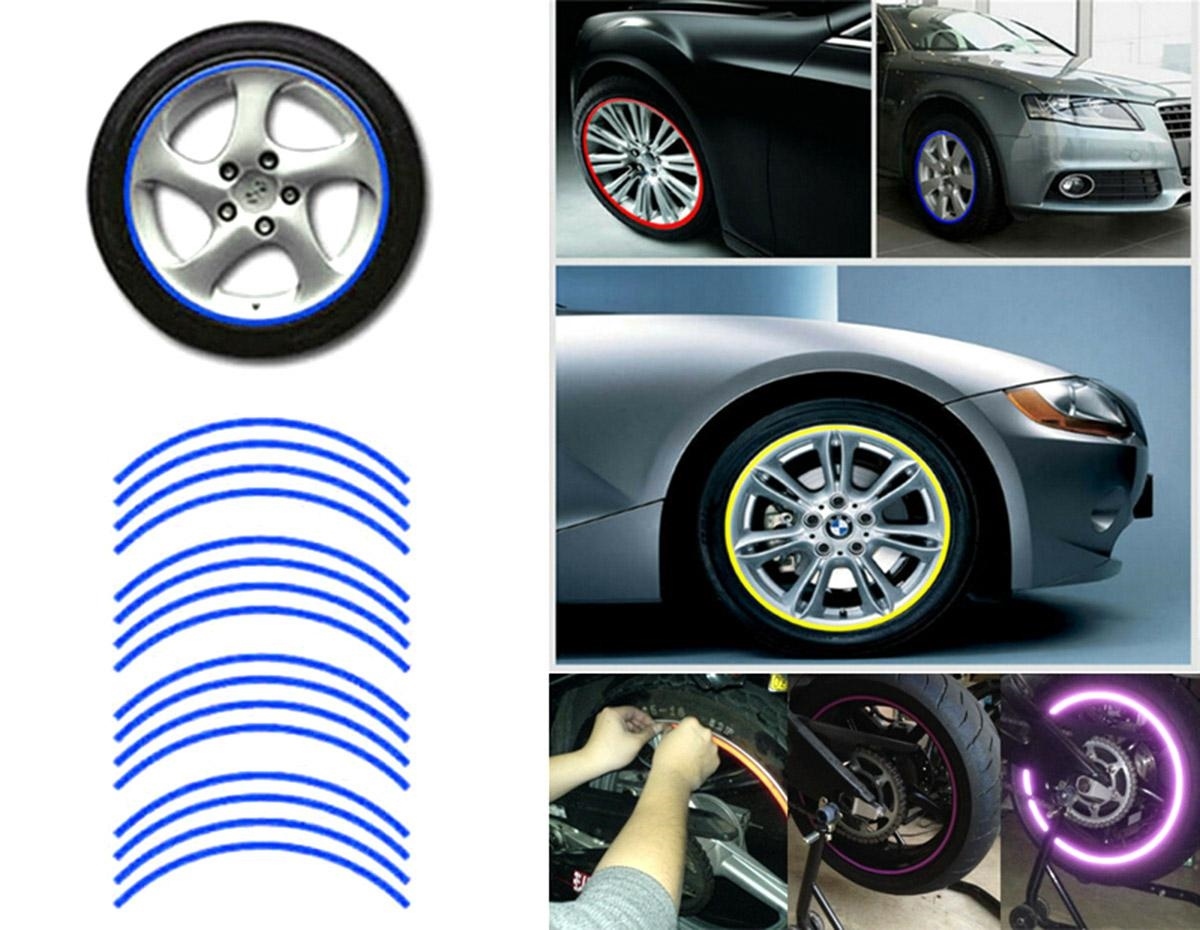 Set 16 ornamente Reflectorizante pentru jante auto, moto, culoare Albastra - imagine 4