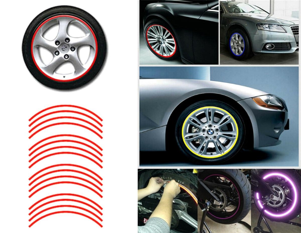 Set 16 ornamente Reflectorizante pentru jante auto, moto, culoare Rosie - imagine 4