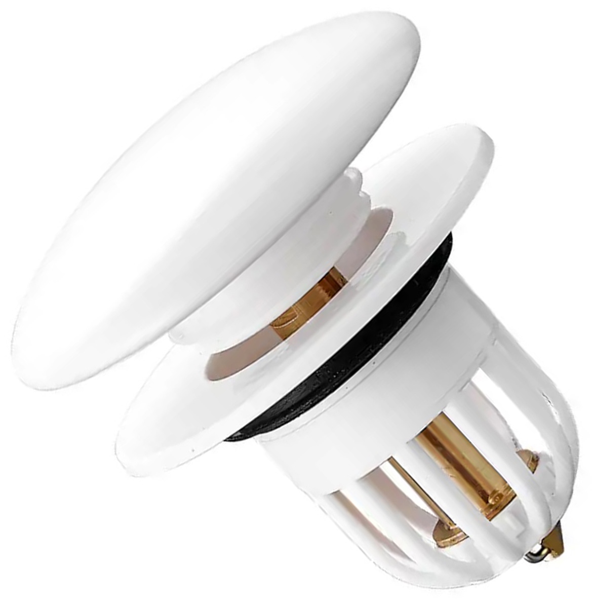 Dop scurgere chiuveta, universal, deschidere cu click, material oțel, diametru exterior 66 mm, culoare Alba