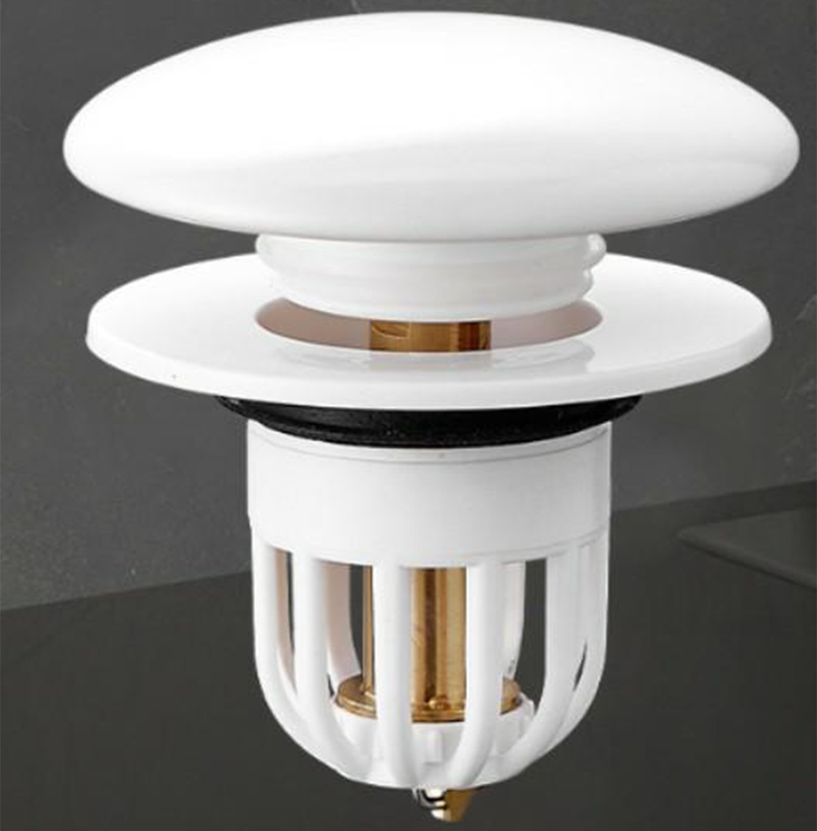 Dop scurgere chiuveta, universal, deschidere cu click, material oțel, diametru exterior 66 mm, culoare Alba - imagine 4