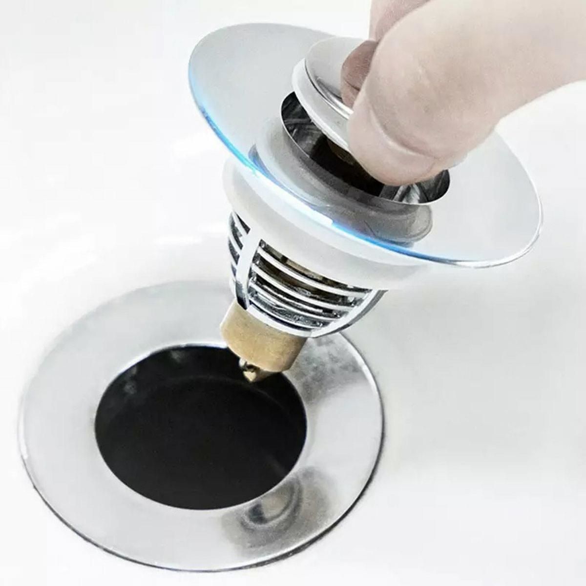 Dop scurgere chiuveta, universal, deschidere cu click, material oțel, diametru exterior 62 mm, culoare Argintiu - imagine 3