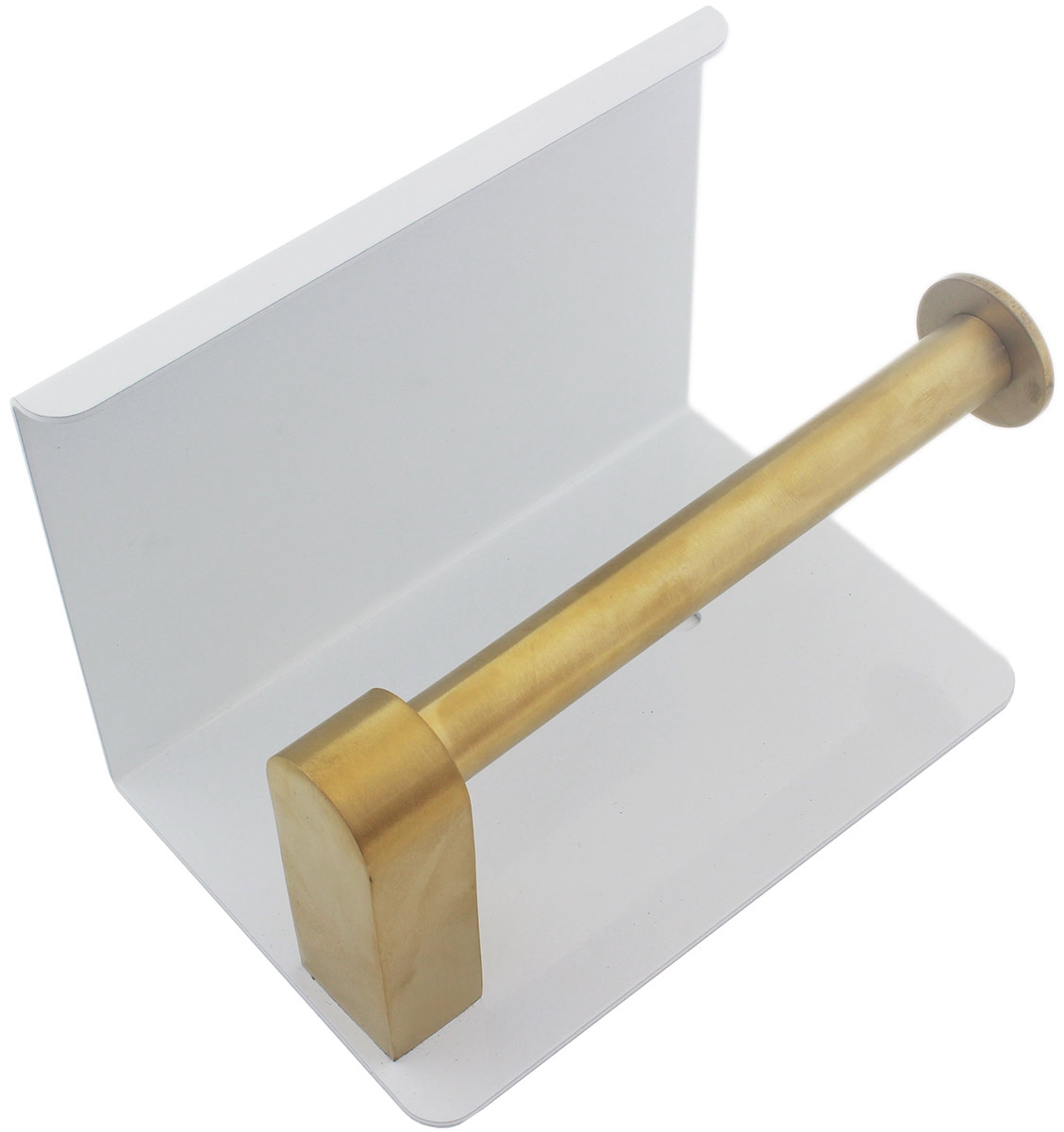 Suport pentru hartie igienica cu raft suplimentar, din otel, culoare alba cu brat auriu - imagine 3