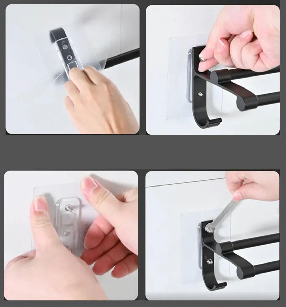 Suport de prosoape pentru baie tip "Mansarda" din aluminiu, lungime 50 cm, culoare Negru Mat - imagine 7