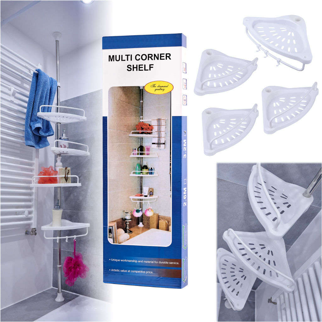 Organizator baie, raft de baie de tip "coltar" cu brat telescopic, cu 4 etajere si suport pentru prosop - imagine 9