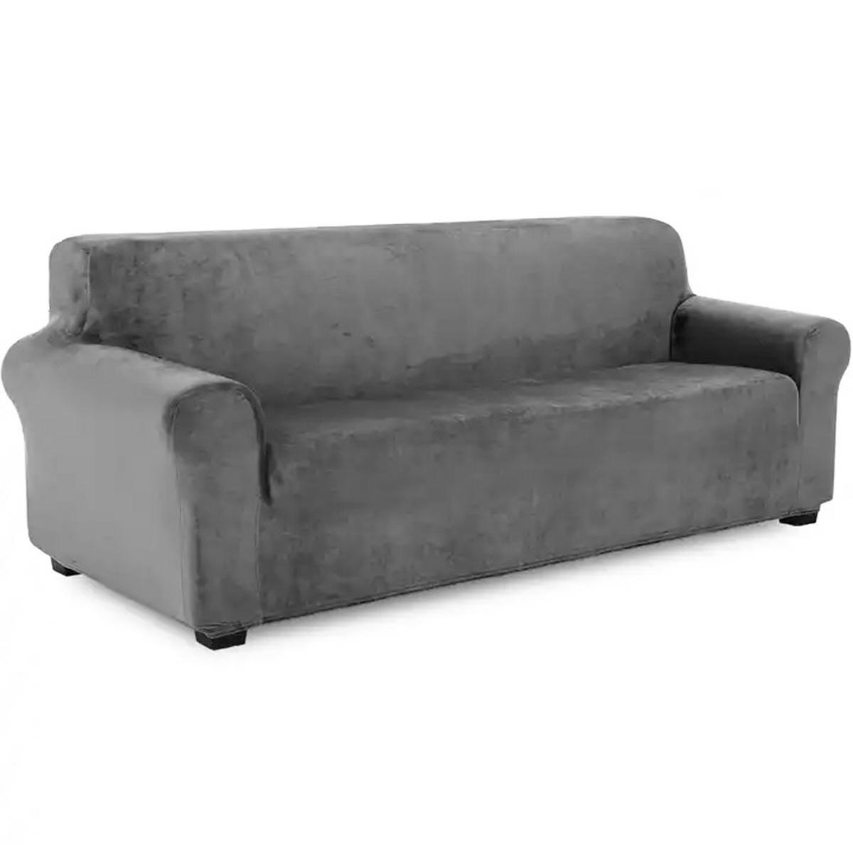 Husa universala pentru canapea standard cu 3 locuri, imitatie catifea, culoare GRI - imagine 3