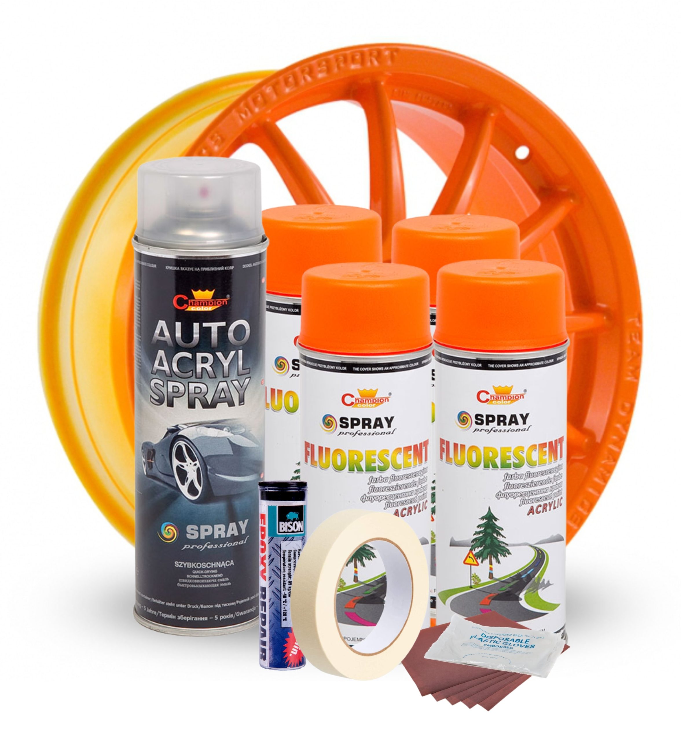 Kit complet reparatie si vopsire jante culoare Orange Fluorescent, V4 - imagine 2