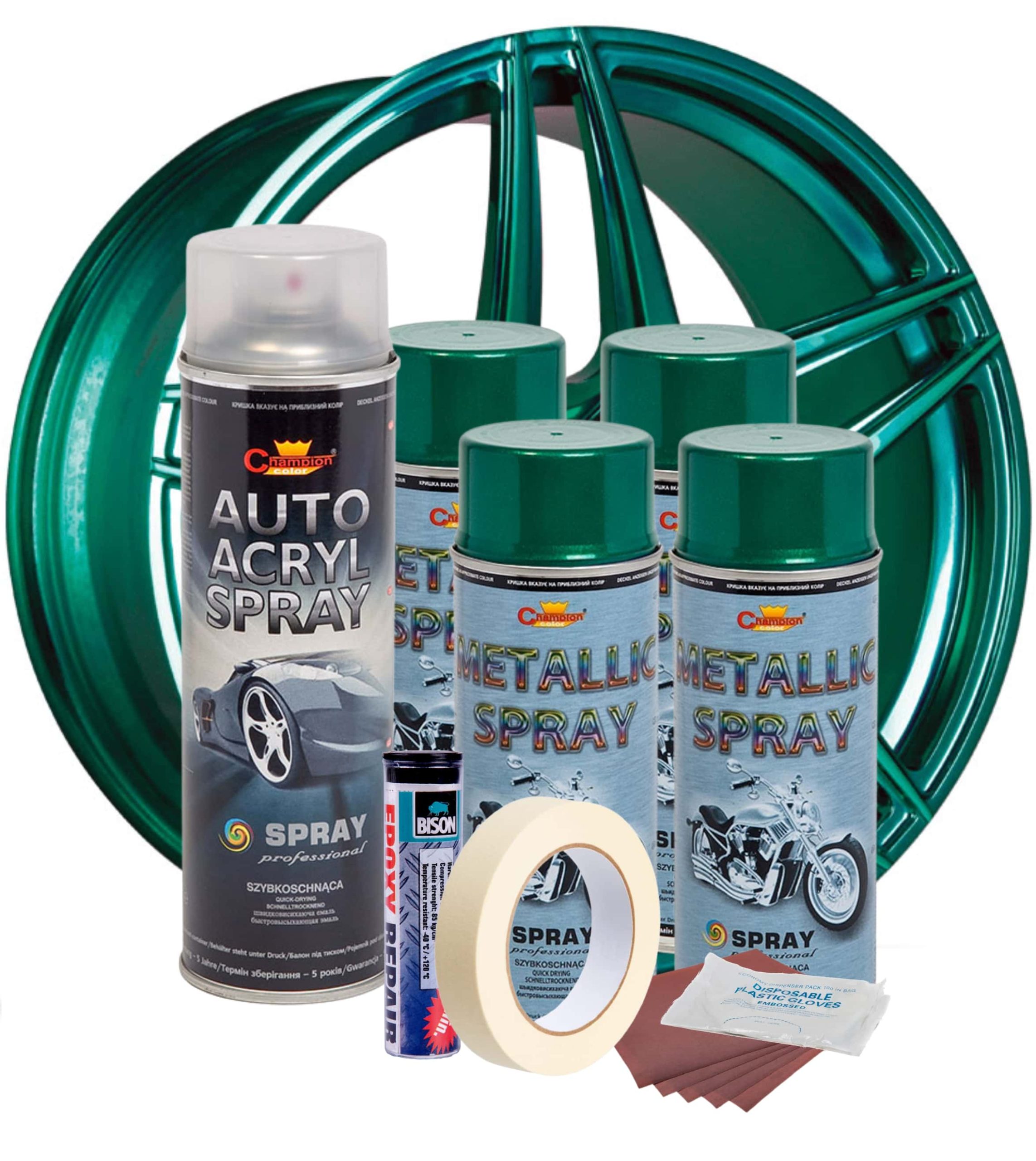 Kit complet reparatie si vopsire jante culoare Verde Metalizat, V4 - imagine 2