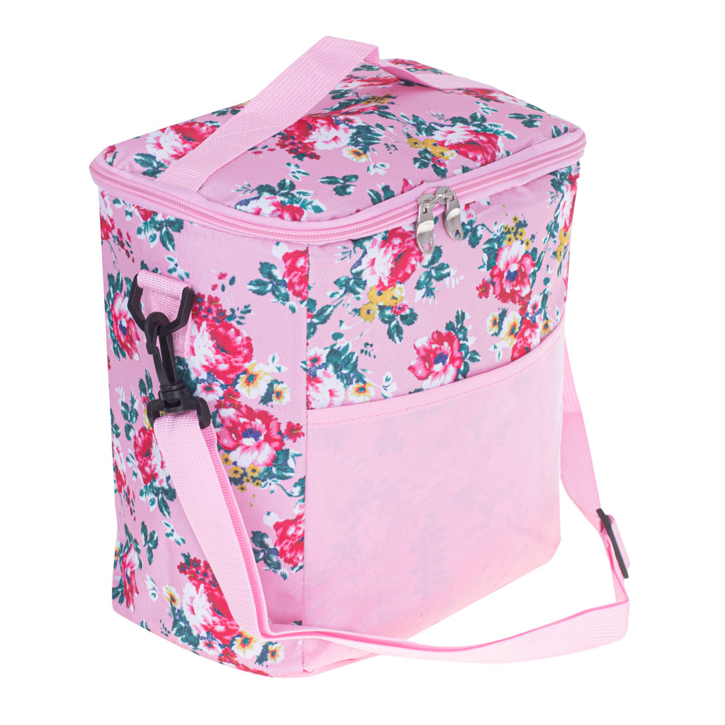 Geanta termoizolanta pentru picnic sau plaja, capacitate 11l, culoare Roz cu flori - imagine 6