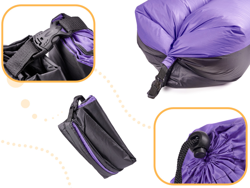 Saltea Autogonflabila "Lazy Bag" tip sezlong, 185 x 70cm, culoare Negru-Violet, pentru camping, plaja sau piscina - imagine 2